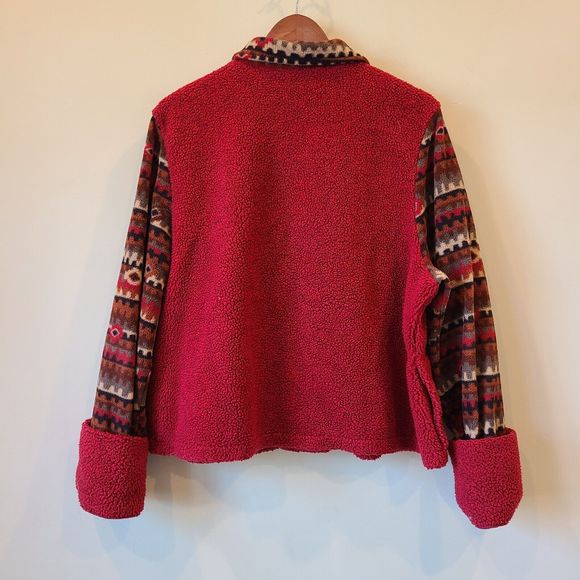 Rare SuzKnits Womens Aztec Fleece Jacket Large Red Merino Wool Southwestern - Picture 5 of 8